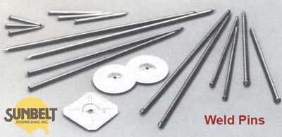 Stud welding pins for hanging insullation