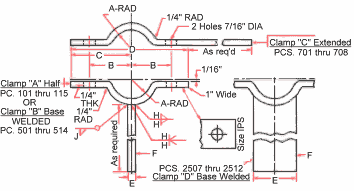 Drawing of Pipe Hangers - Clip Type, Welded Type, Extended Type