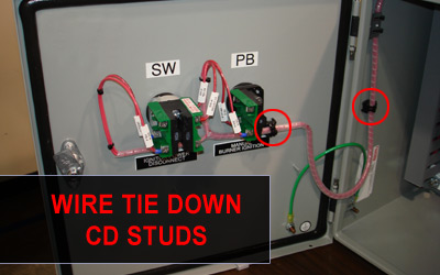 Wire Tie Down Stud holding cables in Utility Box